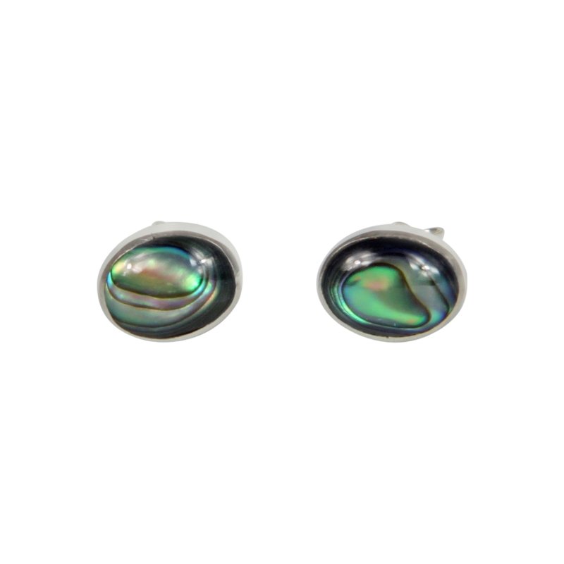 Classic bezel set shell and coral oval studs in sterling silver - Earrings - British D'sire Main image