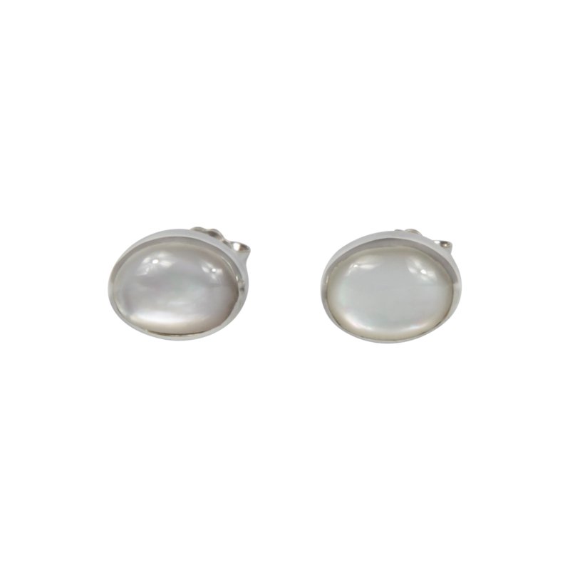 Classic bezel set shell and coral oval studs in sterling silver - Earrings - British D'sire