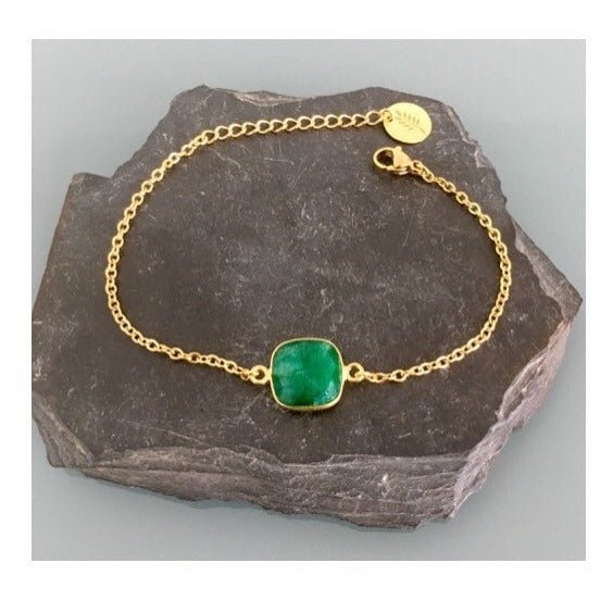 Clover 24K Gold Plated Emerald Curb Bracelet | Gold Bracelet | Gift Idea | Emerald Bracelet | Gift Jewelry | Gold Woman Jewelry - Bracelet - British D'sire