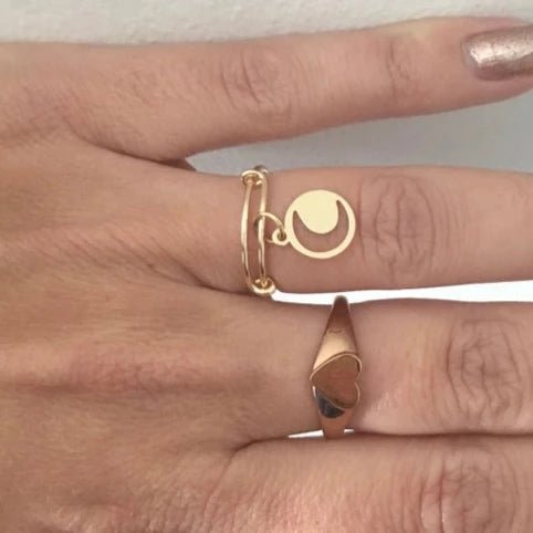 Clover 24k Gold Plated Moon Ring with Moon Pendant | Golden Ring - Rings - British D'sire