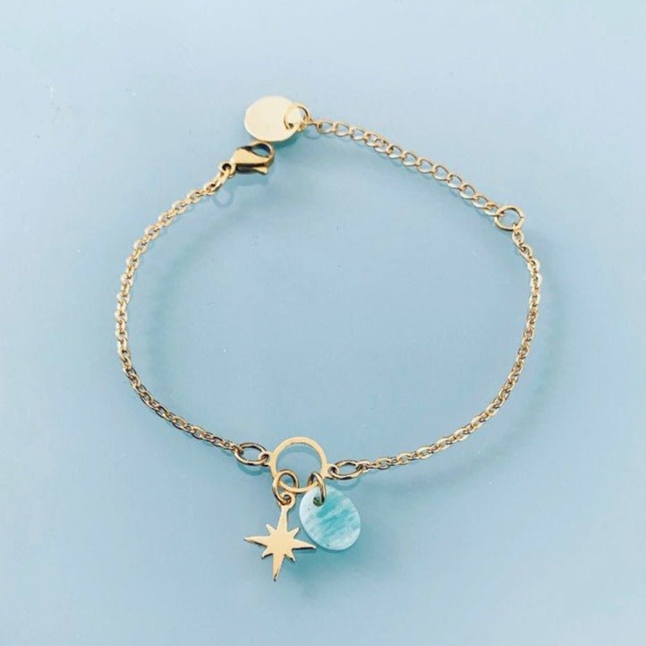 Clover Amazonite Star Curb Bracelet | Gold Bracelet | Stone Bracelet | Gift Jewelry - Bracelet - British D'sire