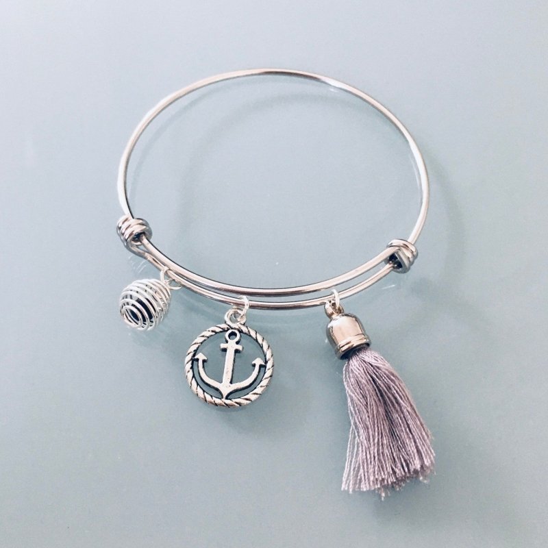 Clover Bangle Bracelet in Stainless Steel Anchor | Pompom and a Pearl to Perfume | Women's Bracelet in Silver | Gift idea | Gift Jewelry | Lucky Jewelry - Bracelet - British D'sire