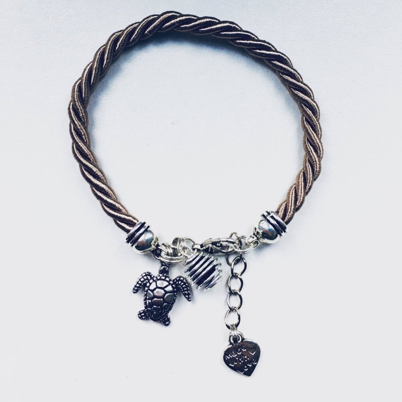 Clover Brown Woven Silk Perfume Bracelet With Turtle Pendant | Jewelry | Bracelet | Women Gift Idea | Jewelry gifts | Turtle Bracelet - Bracelet - British D'sire Main image