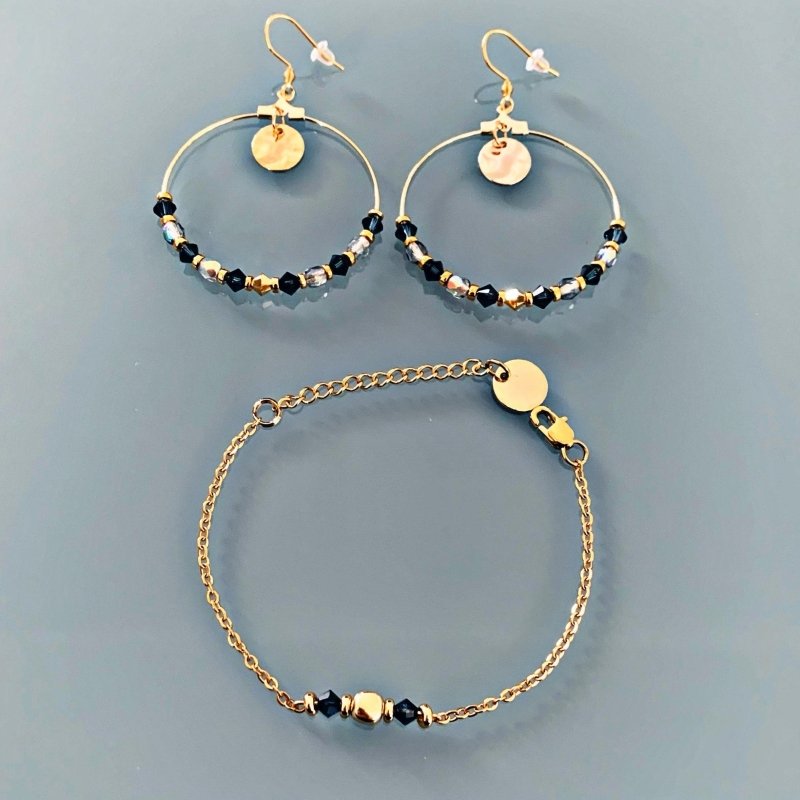 Clover Creole Jewelry Set and Blue and Gold Bracelet | Gold Plated Irregular Pearl Bracelet | Women's Gift Idea | Gift Jewelry - jewelry set - British D'sire