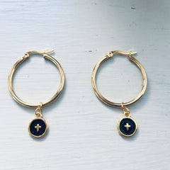 Clover Cross Hoop Earrings | Golden Cross Hoop Earrings and Black Pearls | Golden Hoop Earrings | Golden jewelry | Gift Jewelry | Women's Gift - Earrings - British D'sire