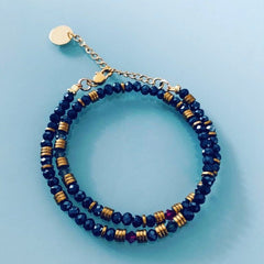 Clover Cuff Bracelet With Midnight Blue Pearls and Swarovski Stones Convertible Into a Necklace | Woman multi Rang Pearl Bracelet | Golden Bracelet - Bracelet - British D'sire