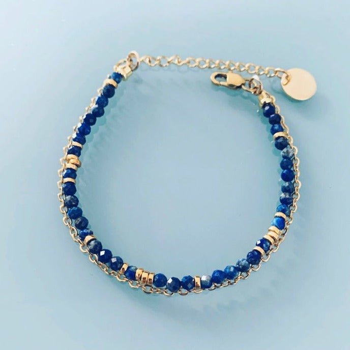 Clover Double Lapis Lazuli Bracelet | Women's Gourmet Bracelet | Magical Natural Stones and 24K Gold-Plated Heishi Pearls | Golden Bracelet | Gift Jewelry | Gold Women's Jewelry | Women's gift idea | Gift Jewelry - Bracelet - British D'sire