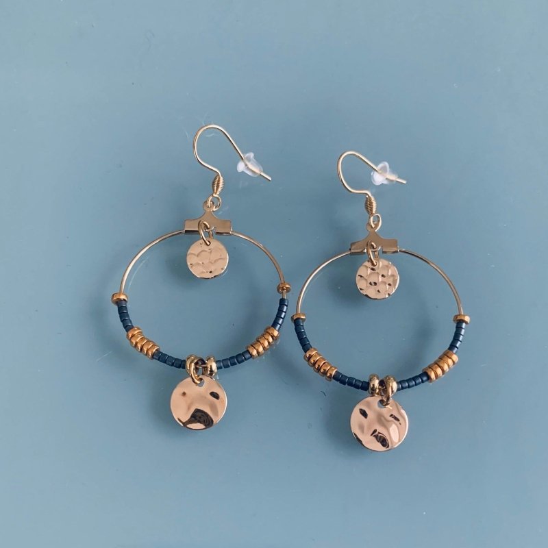Clover Gold Ethnic Creoles and Miyuki Pearls | Women's Jewel | Golden Creoles | Gilded Jewelery | Jewelry Gifts | Women's Gift | Ethnic Women's Jewel - Earrings - British D'sire