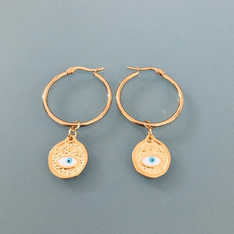 Clover Gold Greek Eye Hoop Earrings in Stainless Steel | Women's Earrings | Gift Jewelry - Earrings - British D'sire