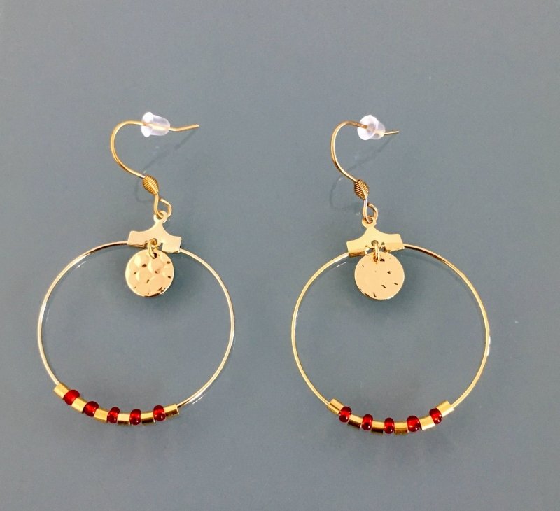 Clover Gold with Red Pearls Hoop Earrings | Perfect Gift for Women's - Apparel & Accessories > Clothing - British D'sire