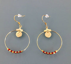 Clover Gold with Red Pearls Hoop Earrings | Perfect Gift for Women's - Apparel & Accessories > Clothing - British D'sire