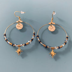 Clover Golden Creole Earrings | Creoles With Pendant and Stones | Golden Rings | Golden Jewellery - Earrings - British D'sire