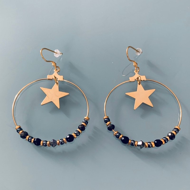 Clover Golden Creole Earrings | Creoles with Pendant and Stones | Golden Rings | Golden Jewelry - Earrings - British D'sire