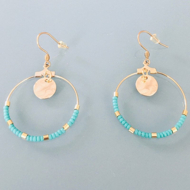 Clover Golden Hoop Earrings in Stainless Steel | Gold and Turquoise Beads Trendy Earrings | Perfect Gift for Women's - Earrings - British D'sire Main image