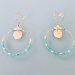 Clover Golden Hoop Earrings in Stainless Steel | Gold and Turquoise Beads Trendy Earrings | Perfect Gift for Women's - Earrings - British D'sire