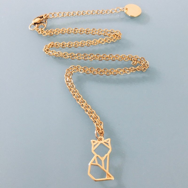 Clover Golden Plated Stainless Steel Fox Pendant Necklace | Gold Jewelry | Fox Jewel | Lucky Necklace | Gift Jewelry | Fox | Gift - Necklace - British D'sire Main image