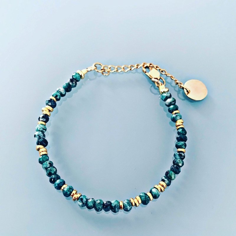 Clover Green Jade Bead Bracelet | Women's Gourmet Bracelet | Magical Natural Stones and 24K Gold Plated heishi Beads - Bracelet - British D'sire
