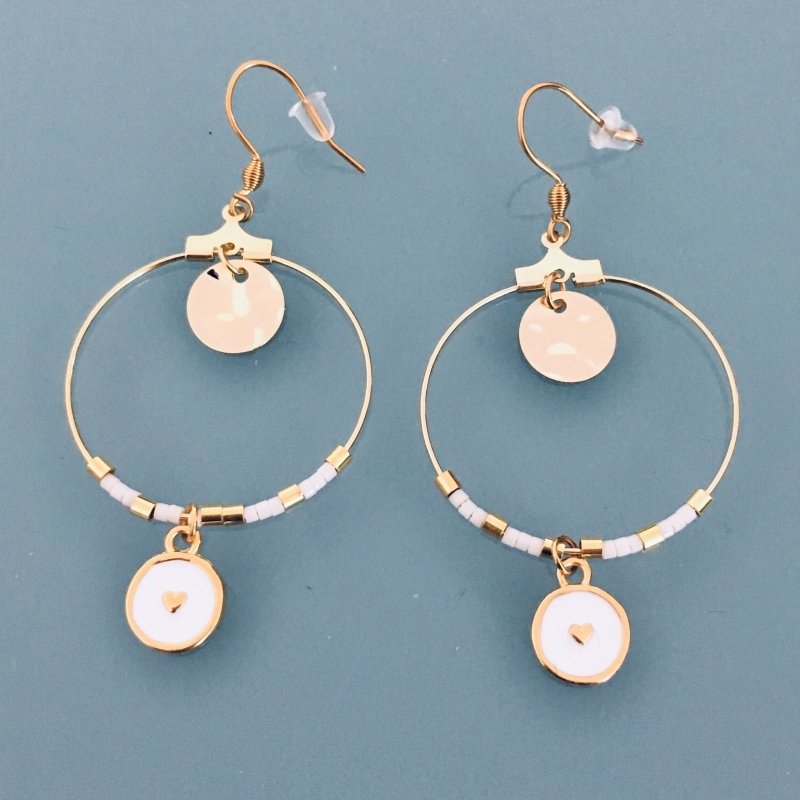 Clover Heart Hoop Earrings | Golden Heart Hoop Earrings With White and Gold Pearls | Golden Hoop Earrings | Gift Jewelry - Earrings - British D'sire