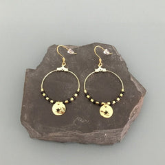 Clover Hoop Earrings with Golden Star and Black Pearls | Jewelry for women, golden creoles - Earrings - British D'sire