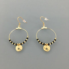 Clover Hoop Earrings with Golden Star and Black Pearls | Jewelry for women, golden creoles - Earrings - British D'sire