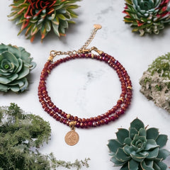 Clover Lucky Coin Bracelet With Ruby Indian Beads - Bracelets - British D'sire