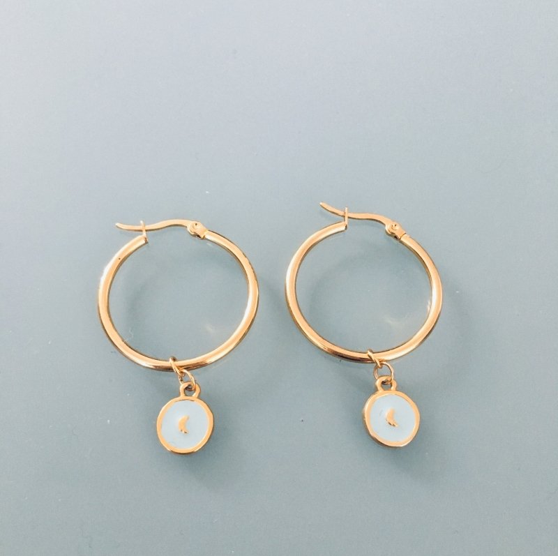 Clover Moon Hoop Earrings | Gold and Turquoise Moon Hoop Earrings | Gold Hoop Earrings | Gold Jewelry | Christmas Gift | Women's Gift | Gift Idea - Earrings - British D'sire