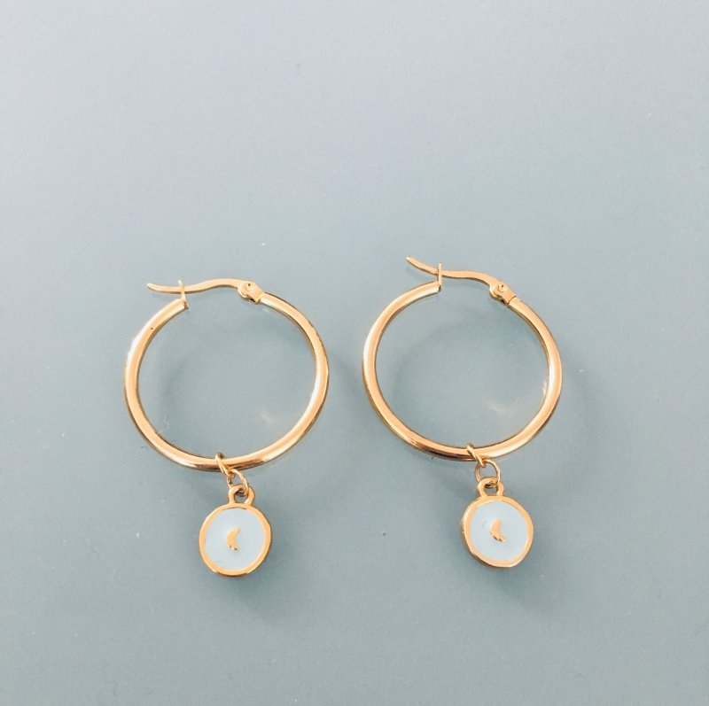 Clover Moon Hoop Earrings | Gold and Turquoise Moon Hoop Earrings | Gold Hoop Earrings | Gold Jewelry | Christmas Gift | Women's Gift | Gift Idea - Earrings - British D'sire
