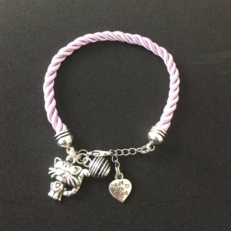 Clover Pale pink Woven Silk Cat Bracelet with a Scented Pearl - Bracelet - British D'sire Main image