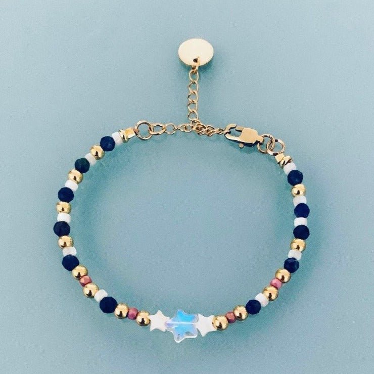 Clover Phosphorescent Star Bracelet With Pearls | Women's Gourmet Bracelet | Magical Natural Stones and 24k Gold Plated Heishi Pearls Golden Bracelet - Bracelet - British D'sire Main image