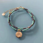 Clover Star Bracelet With Green and Purple Indian Beads - Bracelet - British D'sire