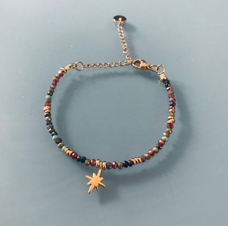 Clover Star Curb Bracelet Gold Heishi Beads | Golden Bracelet | Stone Bracelet Gift Jewelry - Bracelet - British D'sire