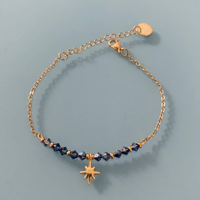 Clover Star Curb Bracelet with Swarovski Magic Natural Stones | Gold Heishi Beads | Golden Bracelet | Stone Bracelet | Gift Jewelry - Bracelet - British D'sire
