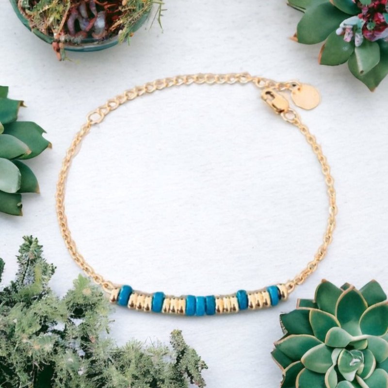 Clover Stone Bracelet | Natural Turquoise Stone Bracelet and Gold Heishi Pearls | Golden Bracelet | Stone Bracelet | Gift Jewelry - Bracelet - British D'sire