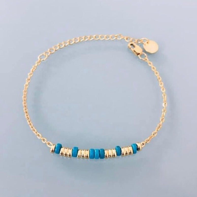 Clover Stone Bracelet | Natural Turquoise Stone Bracelet and Gold Heishi Pearls | Golden Bracelet | Stone Bracelet | Gift Jewelry - Bracelet - British D'sire Main image
