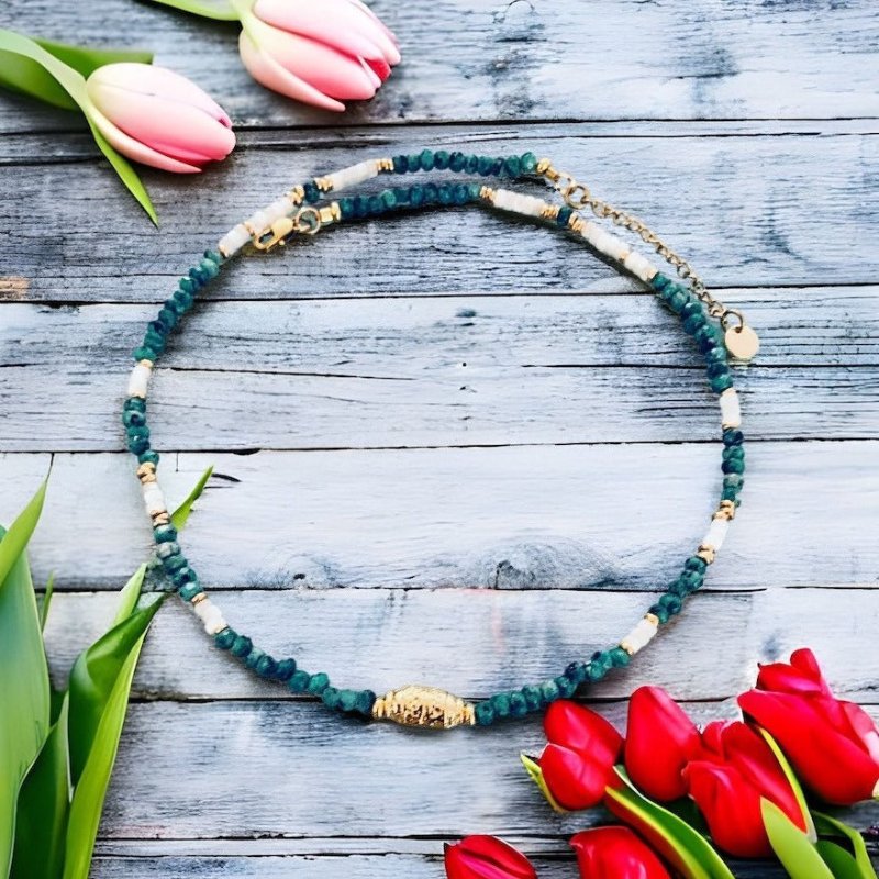 Clover Surfer Necklace With Green Jade Beads | Beads Necklace | Women's Gift | Gift Idea | Gift Jewerly Secondary image