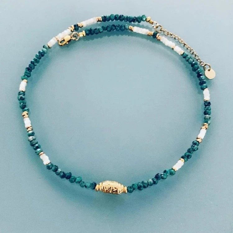 Clover Surfer Necklace With Green Jade Beads | Beads Necklace | Women's Gift | Gift Idea | Gift Jewerly - Bracelet - British D'sire