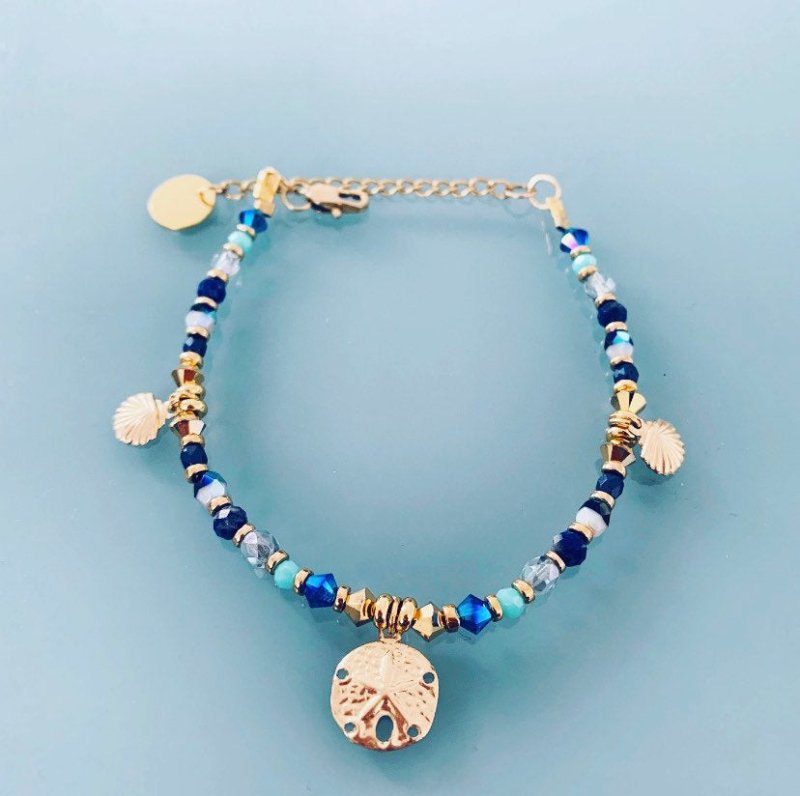 Clover Women's Bracelet With Shells | Swarovski Magic Natural Stones and 24K Gold Plated Heishi Pearls | Golden Bracelet | Gift Jewelry | Gold Women's Jewelry | Women's Gift idea | Gift jewelry - Bracelet - British D'sire