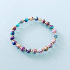Clover Women's Lithotherapy Bracelet in Jasper Beads and Gold Heishi Beads - Bracelet - British D'sire