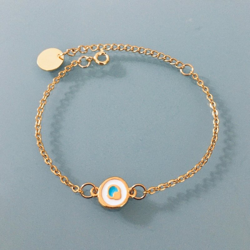 Clover Women's Stainless Steel 24K Gold Plated Greek Eye Curb Bracelet - Bracelet - British D'sire