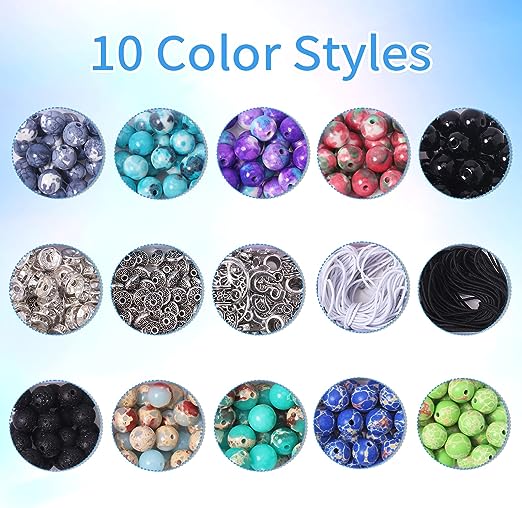 Colle 419pcs Lava Stone Beads kit, 8mm Chakra Beads Bracelet Making Kit, Crystal Beads Jewellery Making Kit with Alloy Spacer Beads, DIY Craft Kit for Bracelet Necklace Earrings - Jewellery Accessories - British D'sire