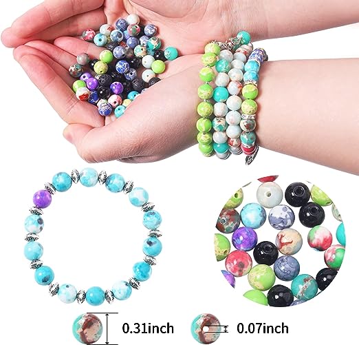 Colle 419pcs Lava Stone Beads kit, 8mm Chakra Beads Bracelet Making Kit, Crystal Beads Jewellery Making Kit with Alloy Spacer Beads, DIY Craft Kit for Bracelet Necklace Earrings - Jewellery Accessories - British D'sire