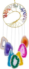 Colorful Agate Slice Wind Chimes, 7 Chakra Stone Healing Crystal Tree of Life Hanging Ornaments for Home Window Garden Decoration - British D'sire
