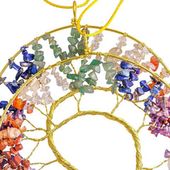 Colorful Agate Slice Wind Chimes, 7 Chakra Stone Healing Crystal Tree of Life Hanging Ornaments for Home Window Garden Decoration - British D'sire