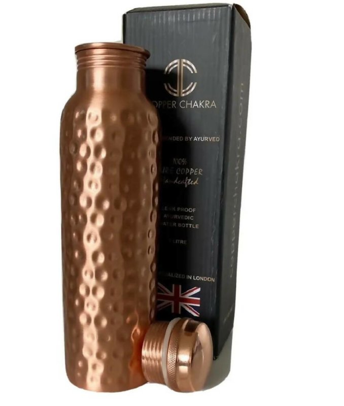 Copper Chakra 1L Copper Flask Superior Quality Hand Beaten Pure Copper Water Bottle-Aids Digestion and Gut Health. - Bottles & Thermos - British D'sire