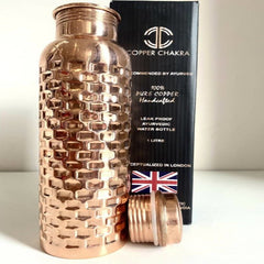 Copper Chakra Pure Copper Water Bottle 1l Copper Flask Superior Quality Hand Beaten Glossy - Bottles & Thermos - British D'sire