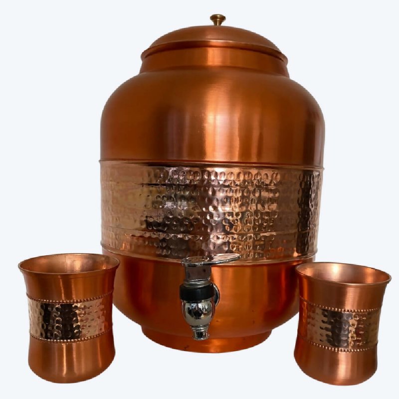 Copper Chakra Water Storage Vessel Water Dispenser 8L Flask Cools Water Pure Copper Pots - Bottles & Thermos - British D'sire