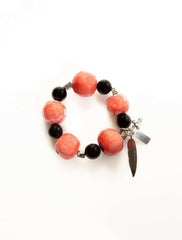 Coral and black onyx stones beaded bracelet - Bracelets - British D'sire