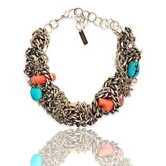 Coral and turquoise stones choker necklace - Necklaces - British D'sire