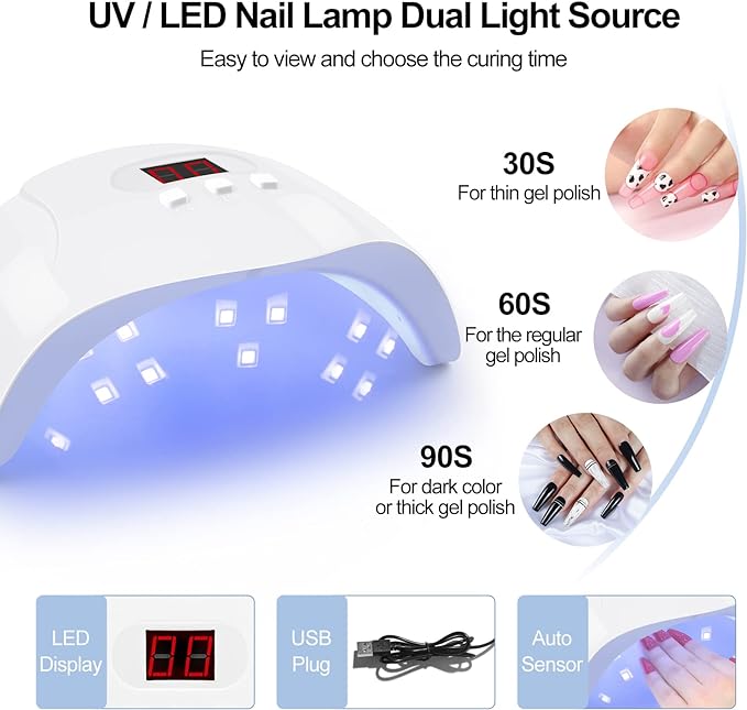 COSCELIA Gel Nail Beginner Kit Nail Polish Kit 15pcs U-V/LED Semi-Permanent Gel Nail Polish Kit with 36W Lamp for U-V Gel Nails for DIY Salon at Home - British D'sire
