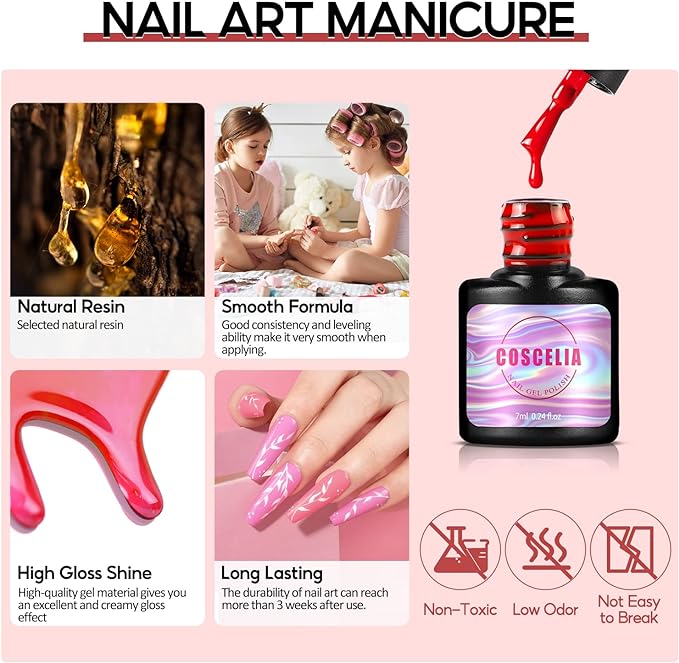 COSCELIA Gel Nail Beginner Kit Nail Polish Kit 15pcs U-V/LED Semi-Permanent Gel Nail Polish Kit with 36W Lamp for U-V Gel Nails for DIY Salon at Home - British D'sire
